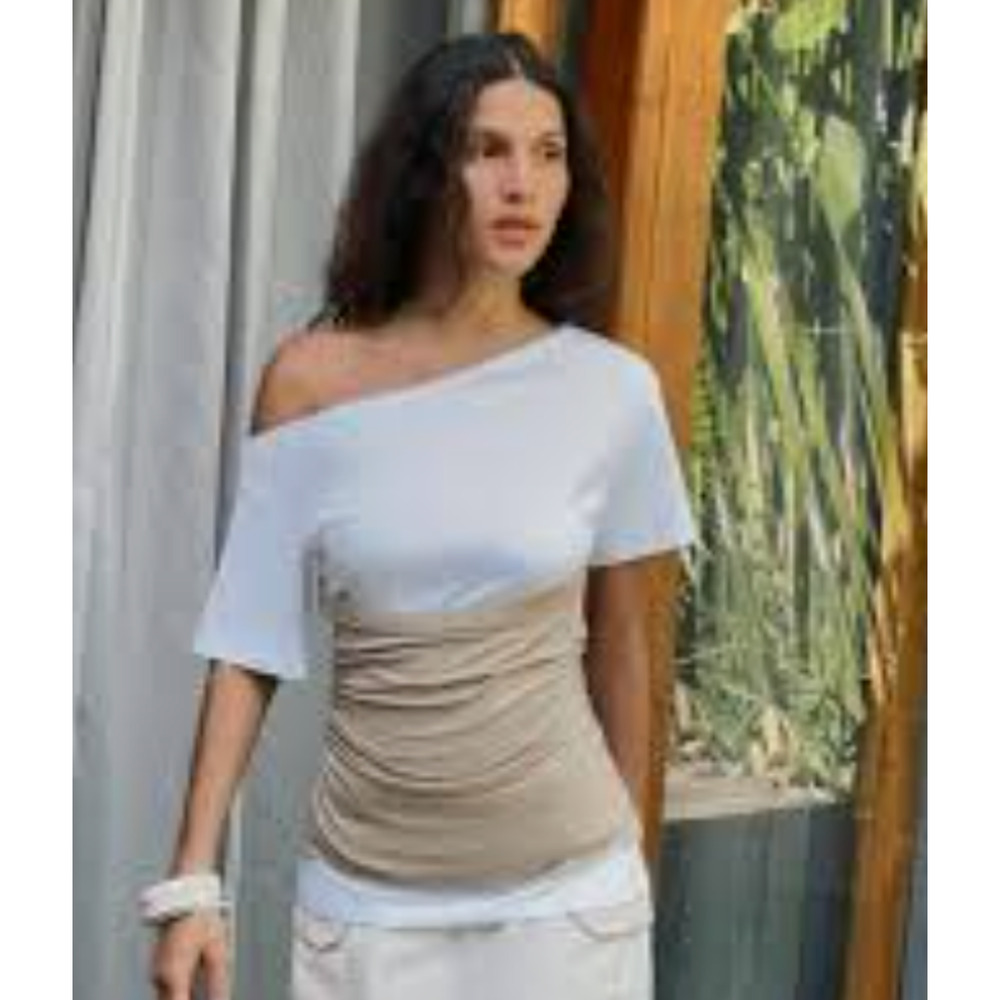 ZARA Strapless Pleated Tube Top classic beige Sz-XS - Picture 8 of 9